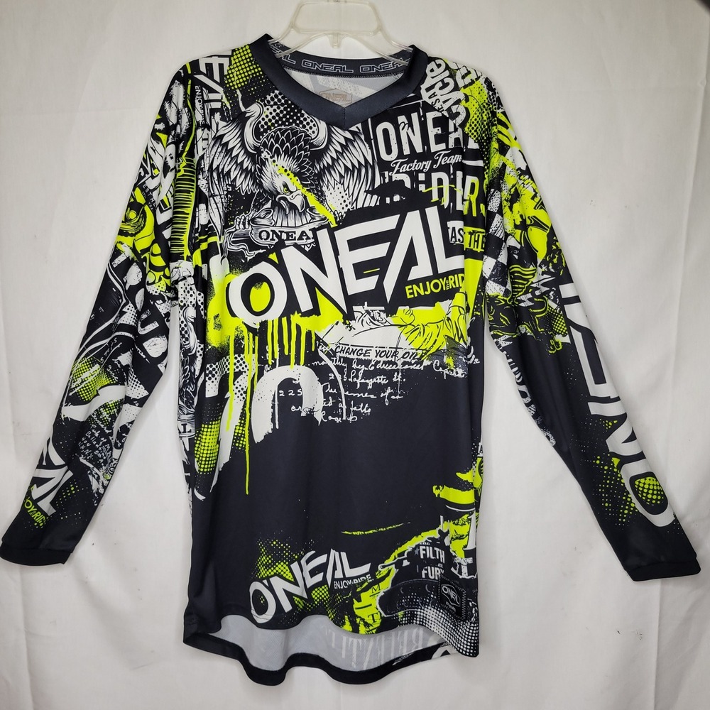 ONeal Element Jersey Mens Black Neon Yellow Filth and Fury Motocross BMX